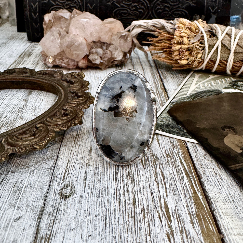 Rainbow Moonstone Ring Silver Size 10 // Foxlark Collection / Ring For ...