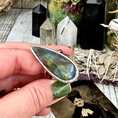 Labradorite Crystal Ring Fine Silver Size 9 / Foxlark Collection - One of a Kind