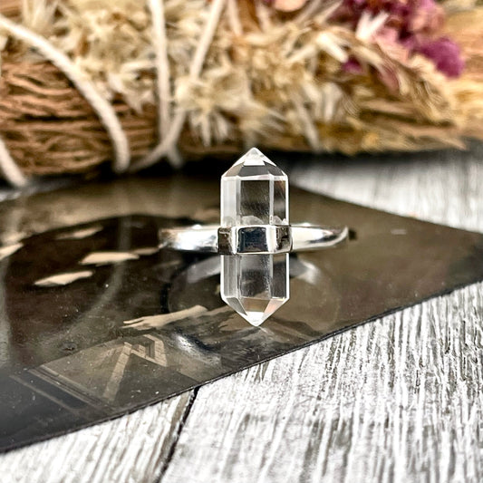 Dainty Clear Quartz Crystal Point Ring Set in Sterling Silver / Curated by FOXLARK Collection