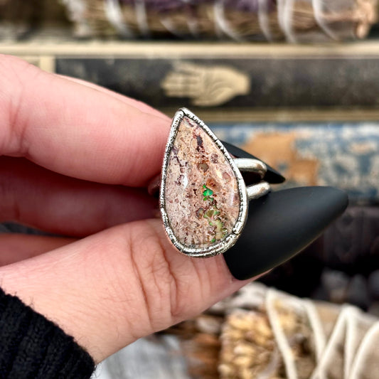 Fire Opal Crystal Ring Set in Fine Silver Size 8 / Foxlark Collection - One of a Kind