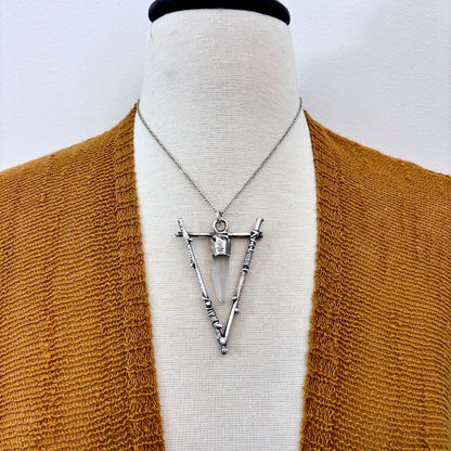 Raw Clear Quartz Crystal Necklace in Silver / Sticks & Stones Collection