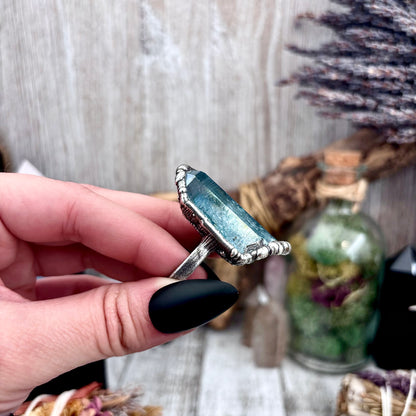Aqua Aura Quartz Crystal Ring Set in Fine Silver Size 7.5 / Foxlark Collection - One of a Kind
