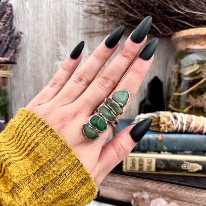 Multi Stone Aventurine Crystal Ring Set in Fine Silver Size 8 / Foxlark Collection - One of a Kind