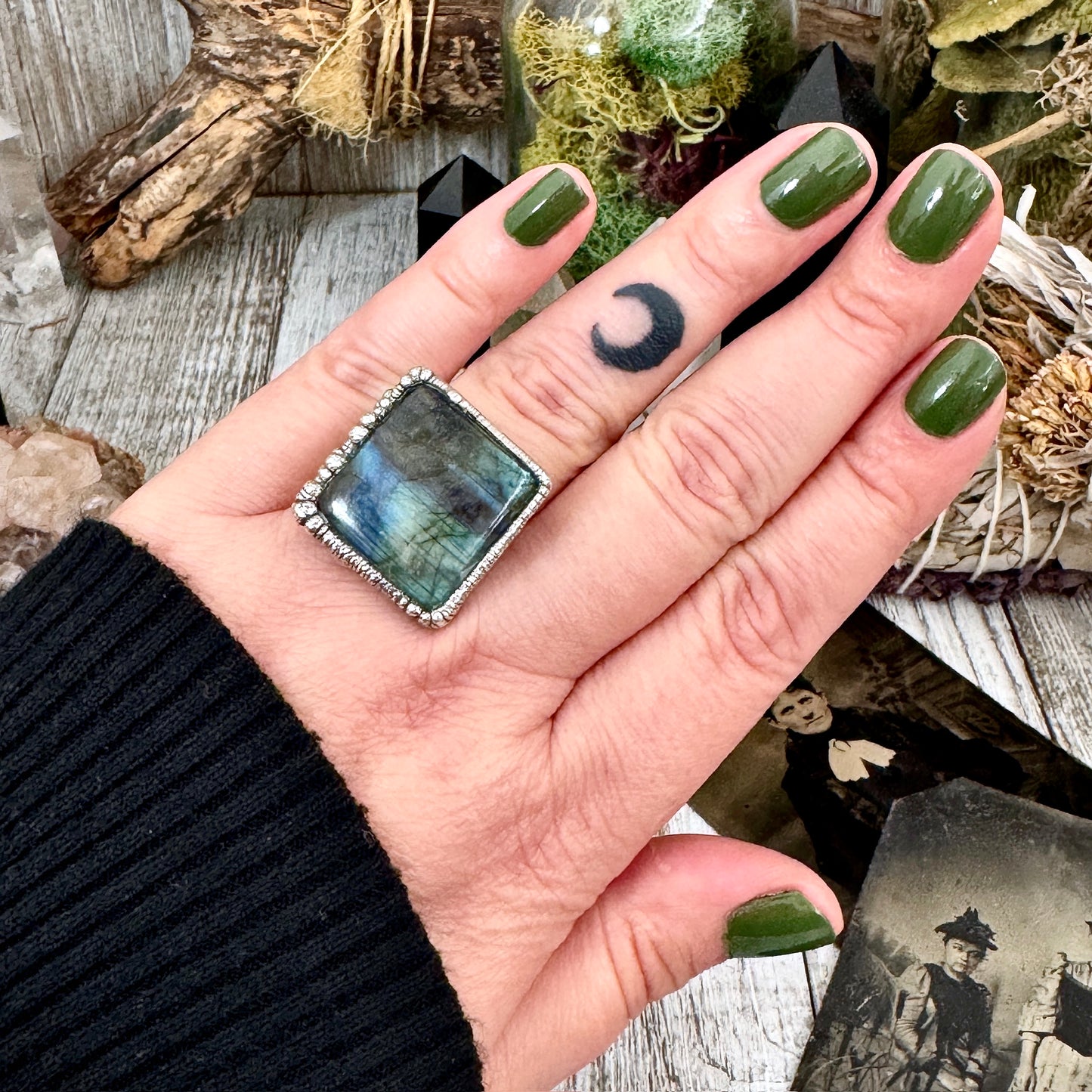 Labradorite Crystal Ring Fine Silver Size 8 / Foxlark Collection - One of a Kind