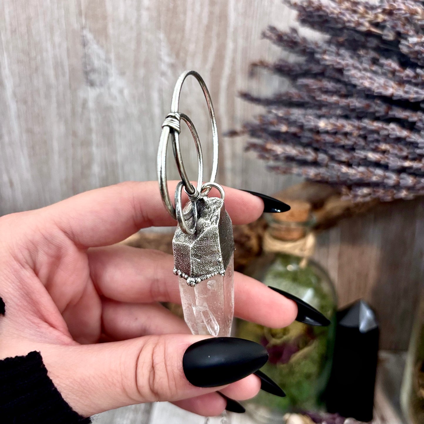 Big Raw Clear Quartz Crystal  Necklace in Fine Silver / Foxlark Collection - One of a Kind