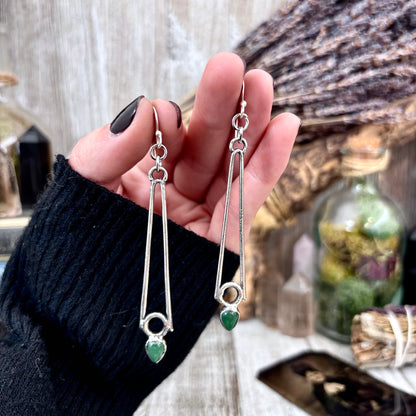 Aventurine Fine Silver Crystal Earrings / Long Dangle Witchy Earrings