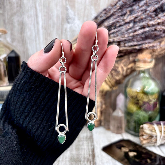 Aventurine Fine Silver Crystal Earrings / Long Dangle Witchy Earrings