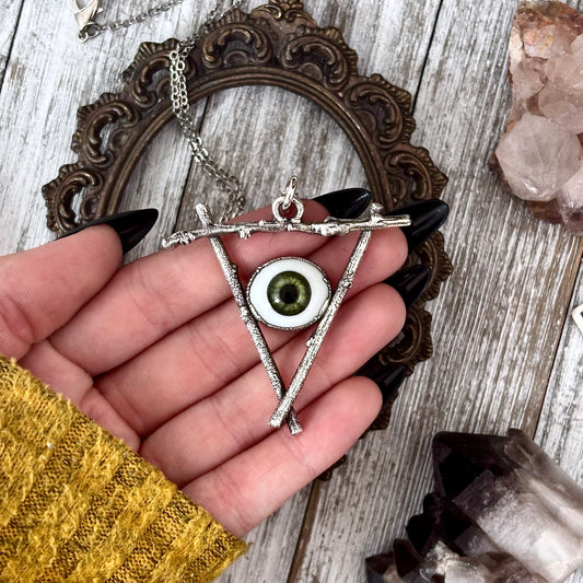 Green Iris Eye Necklace Fine Silver / Sticks & Stones Collection