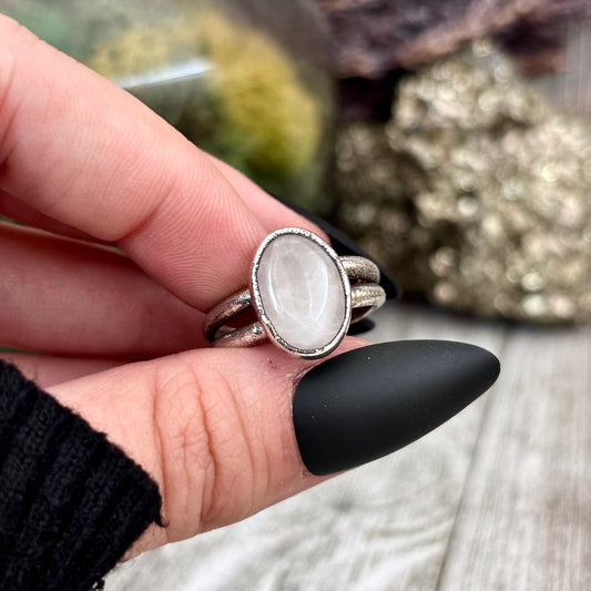 Rose Quartz Ring Fine Silver Stone Ring Size 9 / Foxlark Collection- One of a Kind