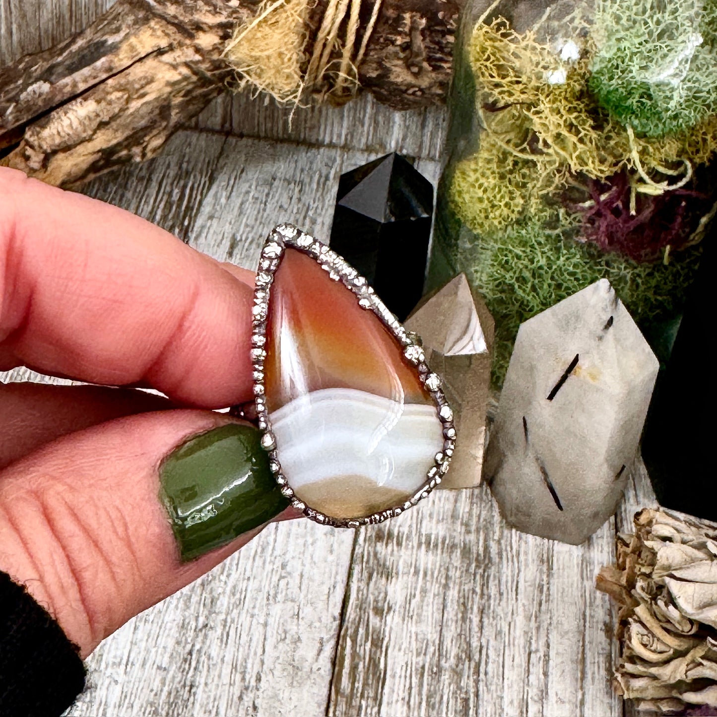 Carnelian Crystal Ring Fine Silver Size 9 / Foxlark Collection - One of a Kind