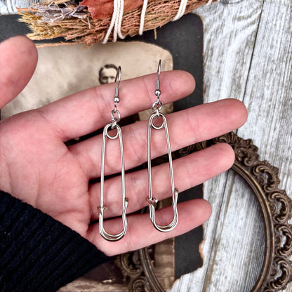 Stainless Steel Safety Pin Earrings / Long Dangle Punk Earrings