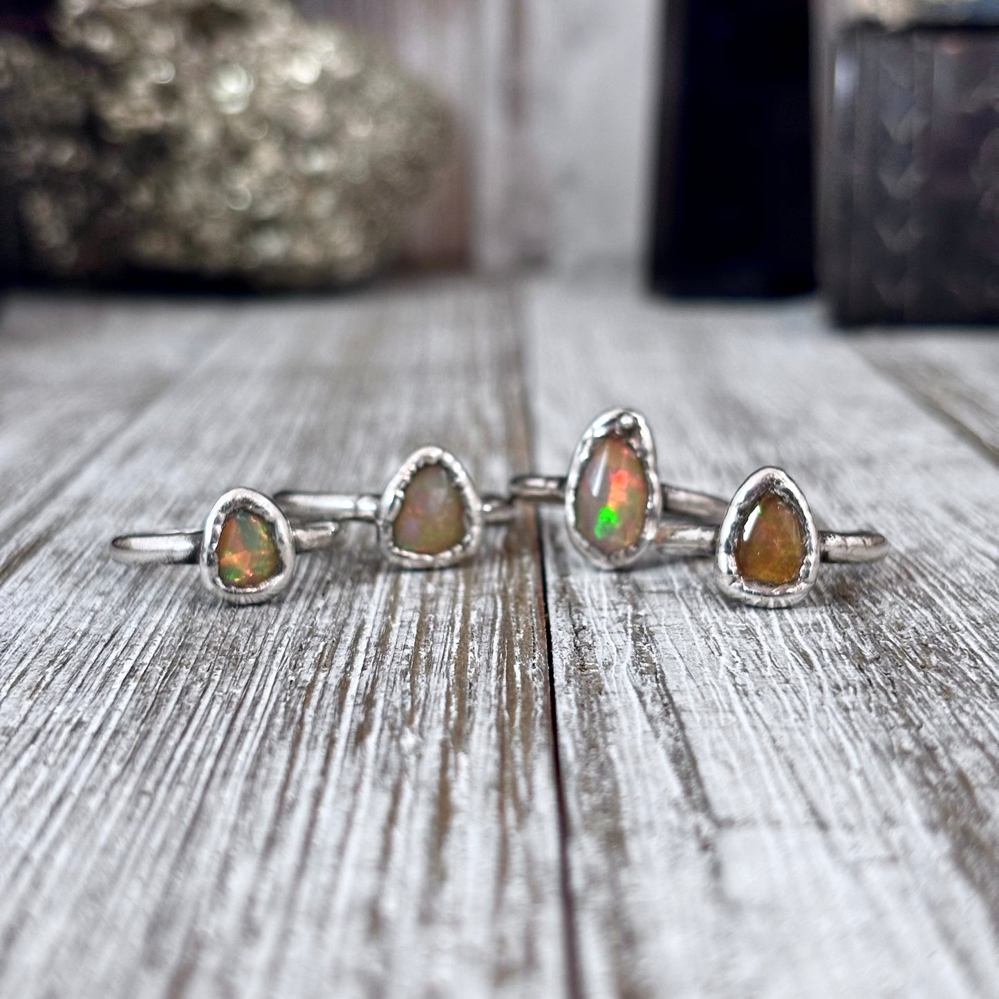 Opal Ring Fine Silver Small Faceted Stone Ring Size 5 6 7 8 9 10 11 / Foxlark Collection