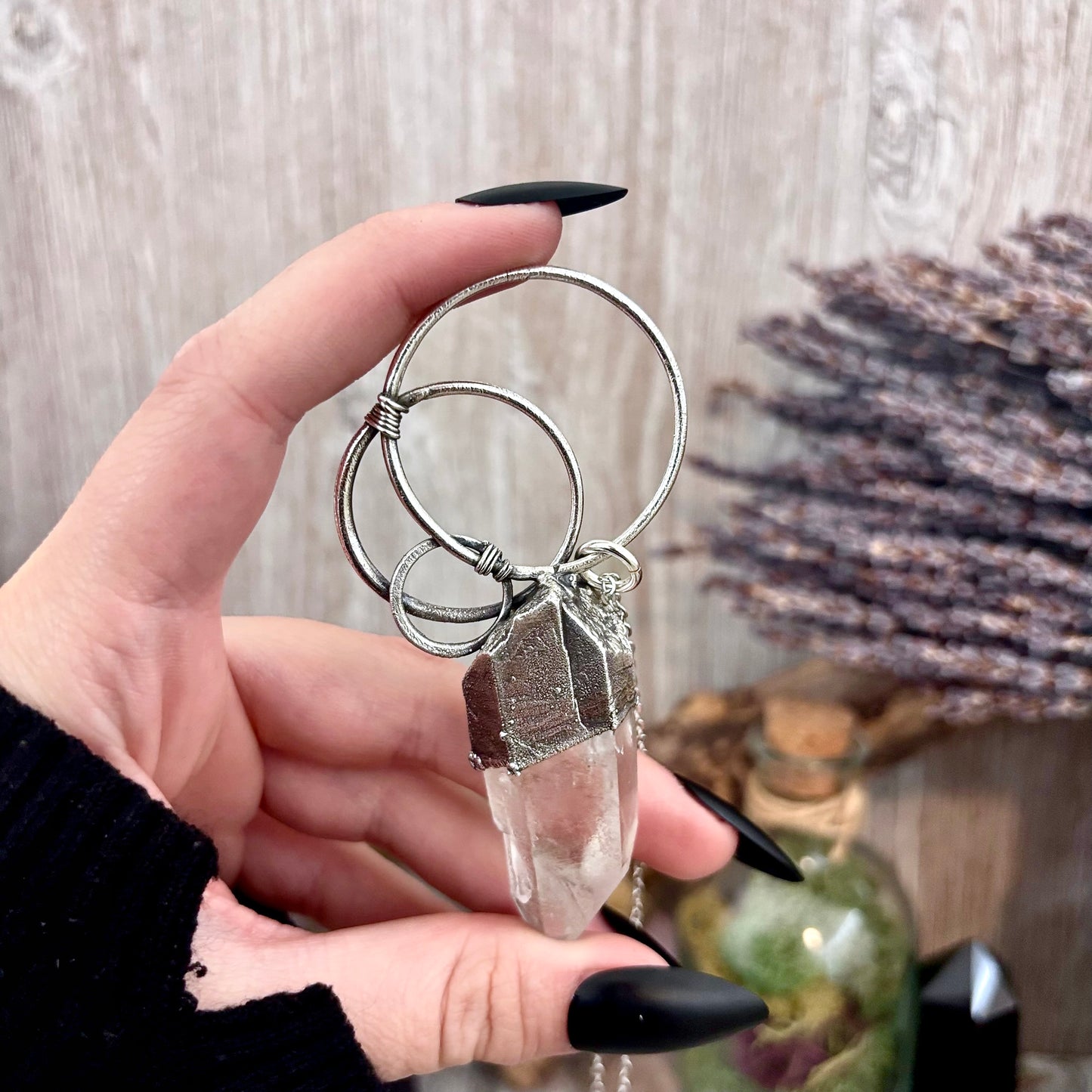 Big Raw Clear Quartz Crystal  Necklace in Fine Silver / Foxlark Collection - One of a Kind