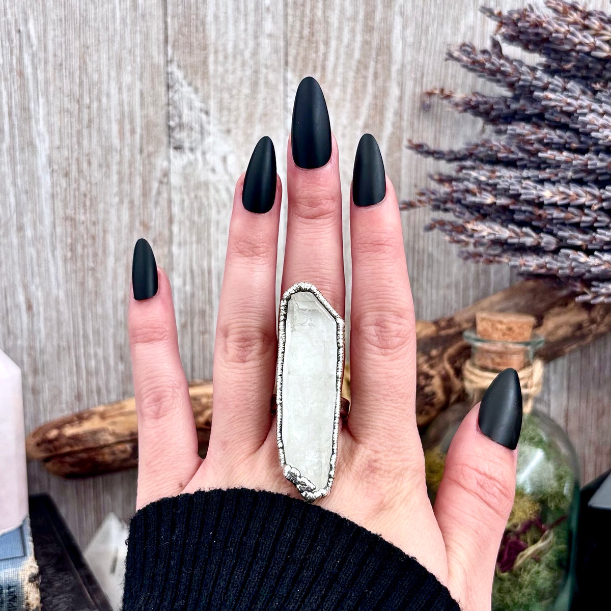 Raw Clear Quartz Crystal Ring Set in Fine Silver Size 8.5 / Foxlark Collection - One of a Kind FOXLARK