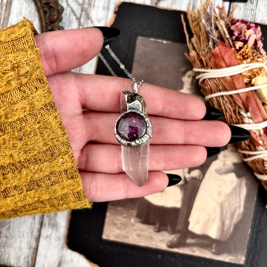 Clear Quartz & Star Ruby Crystal Statement Necklace in Fine Silver / Foxlark Collection - One of a Kind