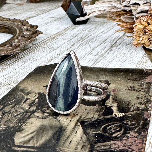 Spiderweb Obsidian Crystal Ring Fine Silver Size 8/ Foxlark Collection - One of a Kind