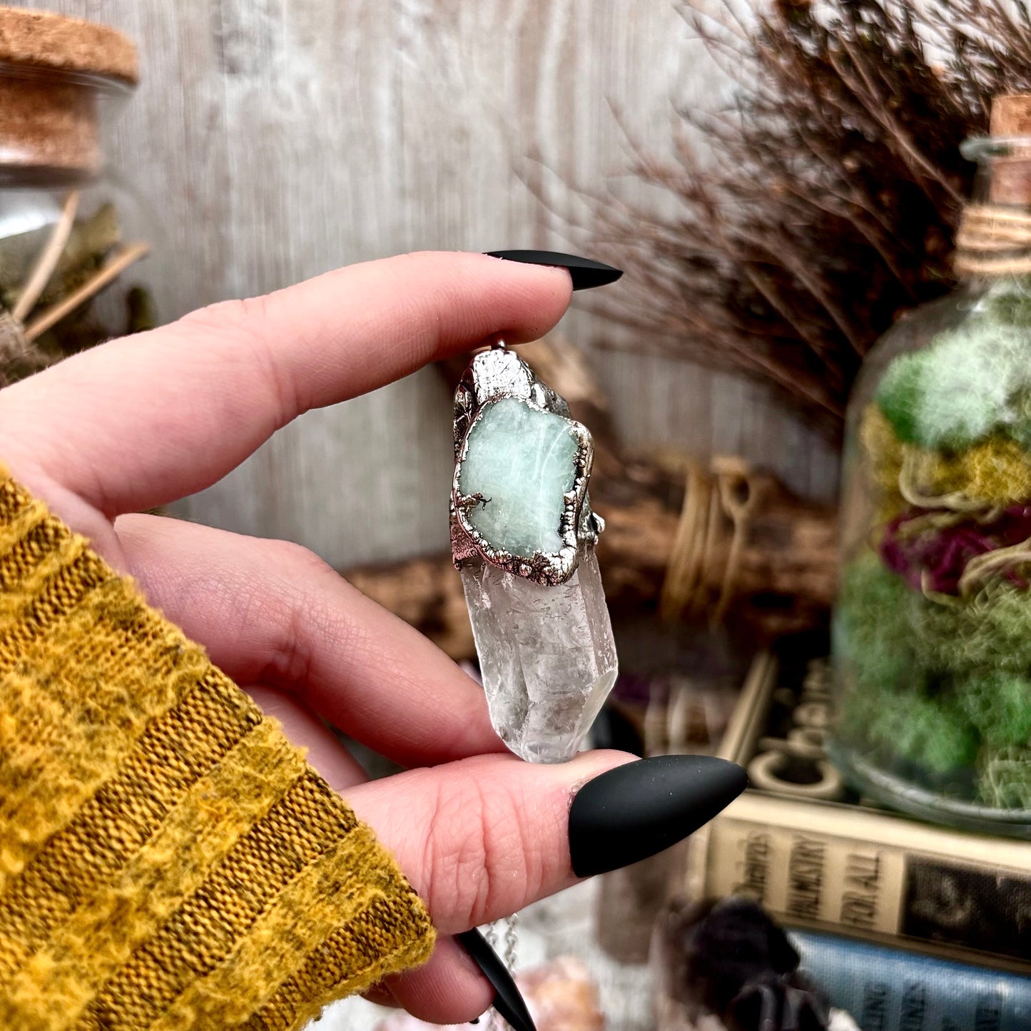 Clear Quartz & Aquamarine Crystal Statement Necklace in Fine Silver / Foxlark Collection