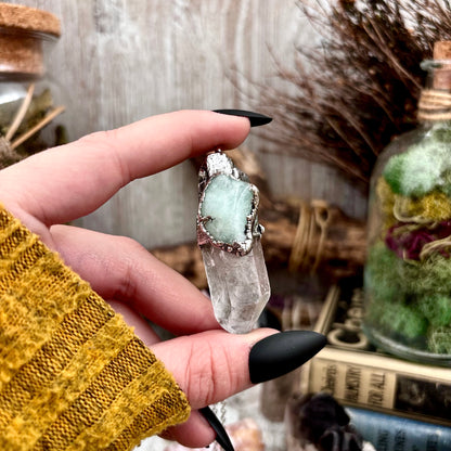 Clear Quartz & Aquamarine Crystal Statement Necklace in Fine Silver / Foxlark Collection