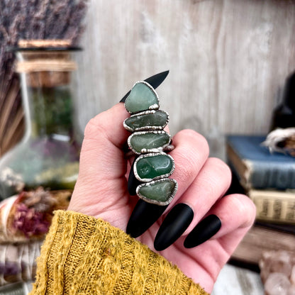Multi Stone Aventurine Crystal Ring Set in Fine Silver Size 8 / Foxlark Collection - One of a Kind
