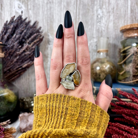 Multi Stone Citrine Clear Quartz Aquamarine Ring In Silver Size 7 / Foxlark Collection
