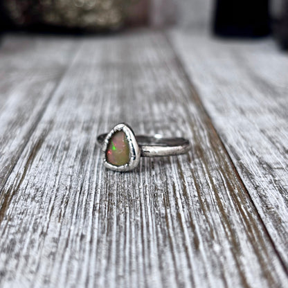Opal Ring Fine Silver Small Faceted Stone Ring Size 5 6 7 8 9 10 11 / Foxlark Collection