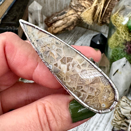 Big Fossilized Coral Crystal Ring Fine Silver Size 8.5 / Foxlark Collection - One of a Kind