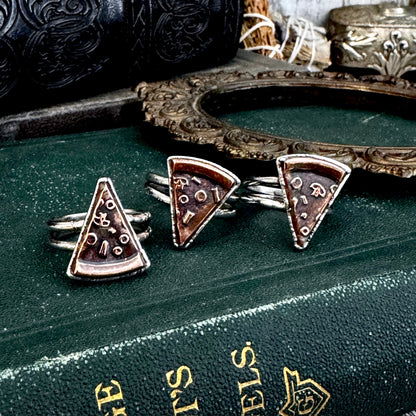 Lucky Penny Club - Pizza Slice Ring Size 8 or 9  Fine Silver - Foxlark Collection