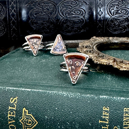 Lucky Penny Club - Pizza Slice Ring Size 8 or 9  Fine Silver - Foxlark Collection
