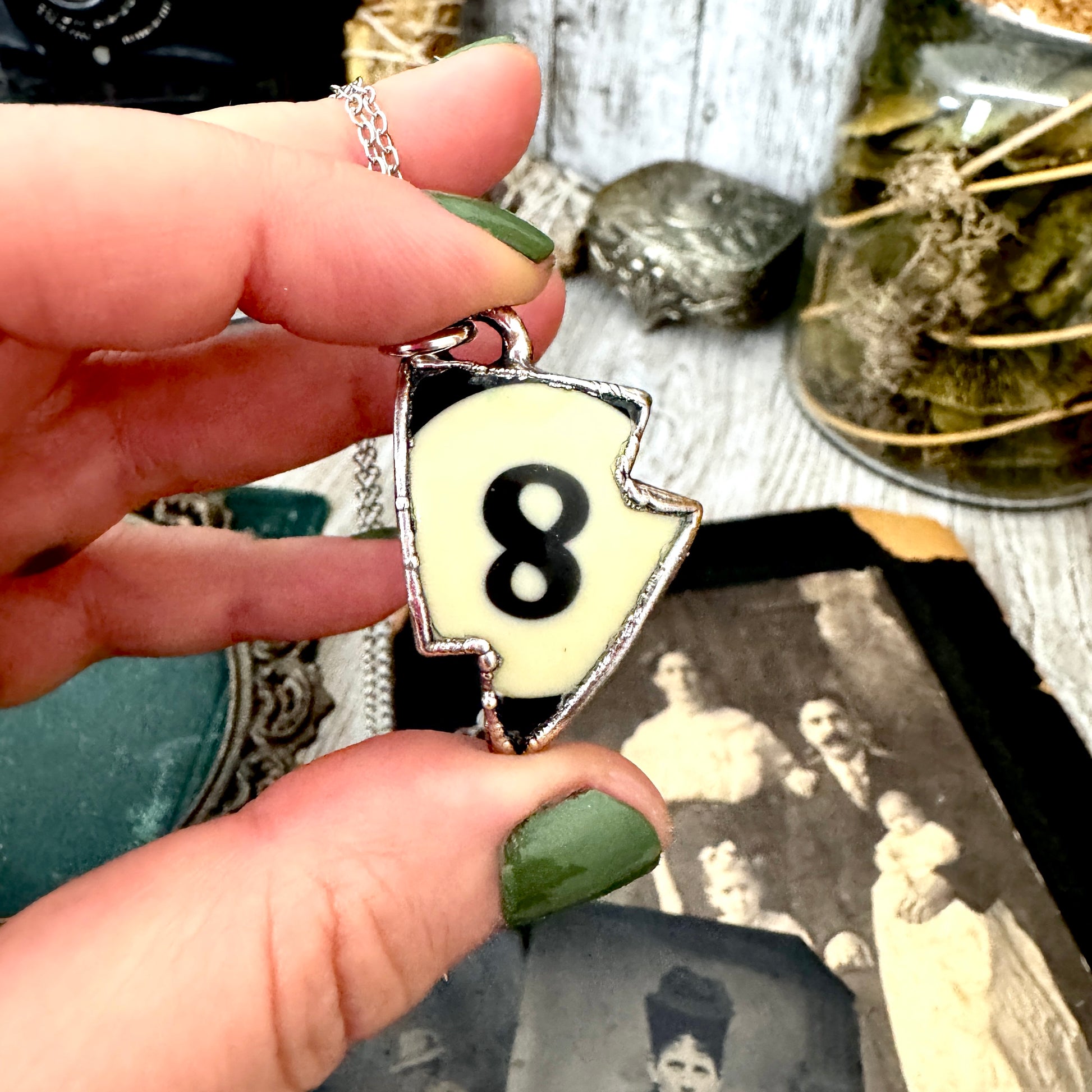 Playing Games - #8 Vintage Pool Ball Necklace Fine Silver - One of a Kind.