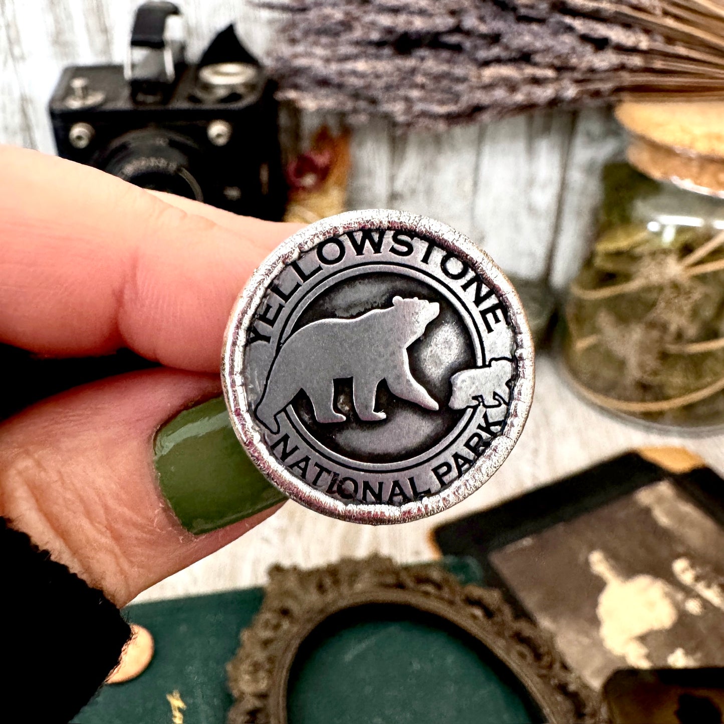 Lucky Penny Club - Vintage Collectible Yellowstone National Park Bear Token Ring Fine Silver Size 7 / One of a Kind