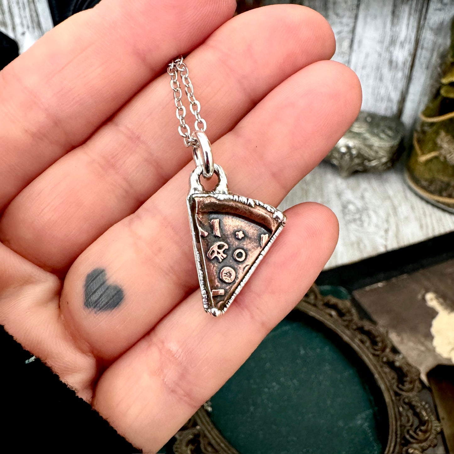 Lucky Penny Club - Copper Pizza Slice Necklace in Fine Silver - One of a Kind