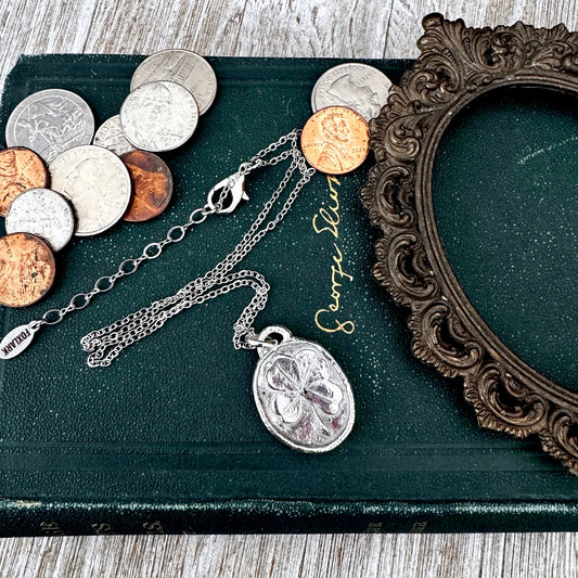 Lucky Penny Club - Four Leaf Clover Good Luck Necklace Fine Silver - One of a Kind