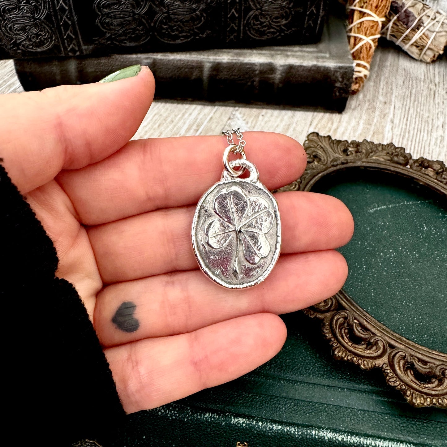 Lucky Penny Club - Four Leaf Clover Good Luck Necklace Fine Silver - One of a Kind