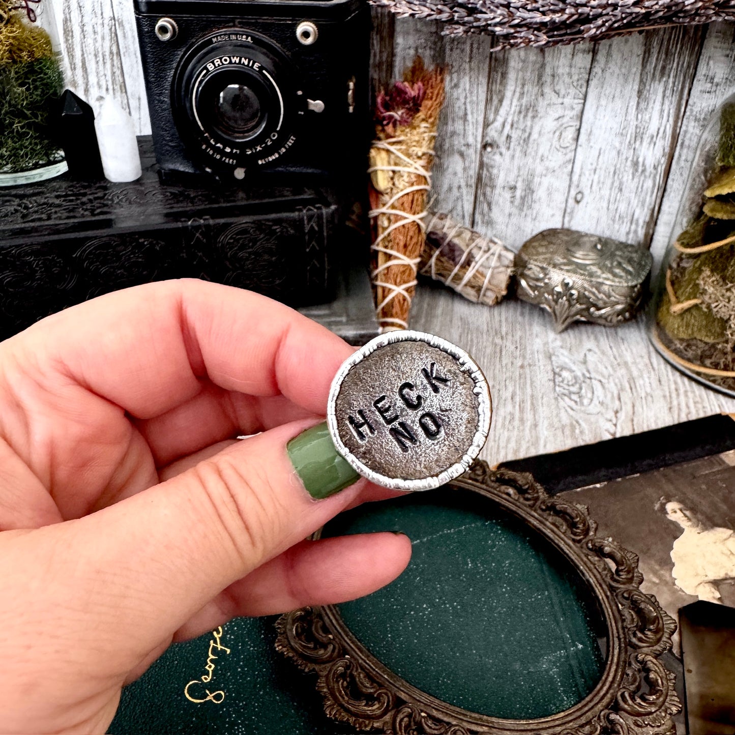 Lucky Penny Club -Blacksmith-forged Heck No Coin Ring Fine Silver Size 9 / One of a Kind