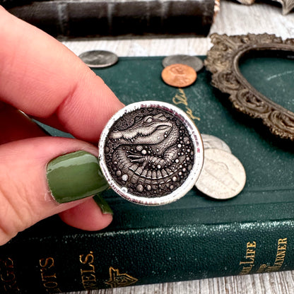 Lucky Penny Club - HOBO Nickel Alligator Coin Ring Fine Silver Size 7.5 / One of a Kind