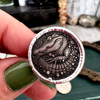Lucky Penny Club - HOBO Nickel Alligator Coin Ring Fine Silver Size 7.5 / One of a Kind