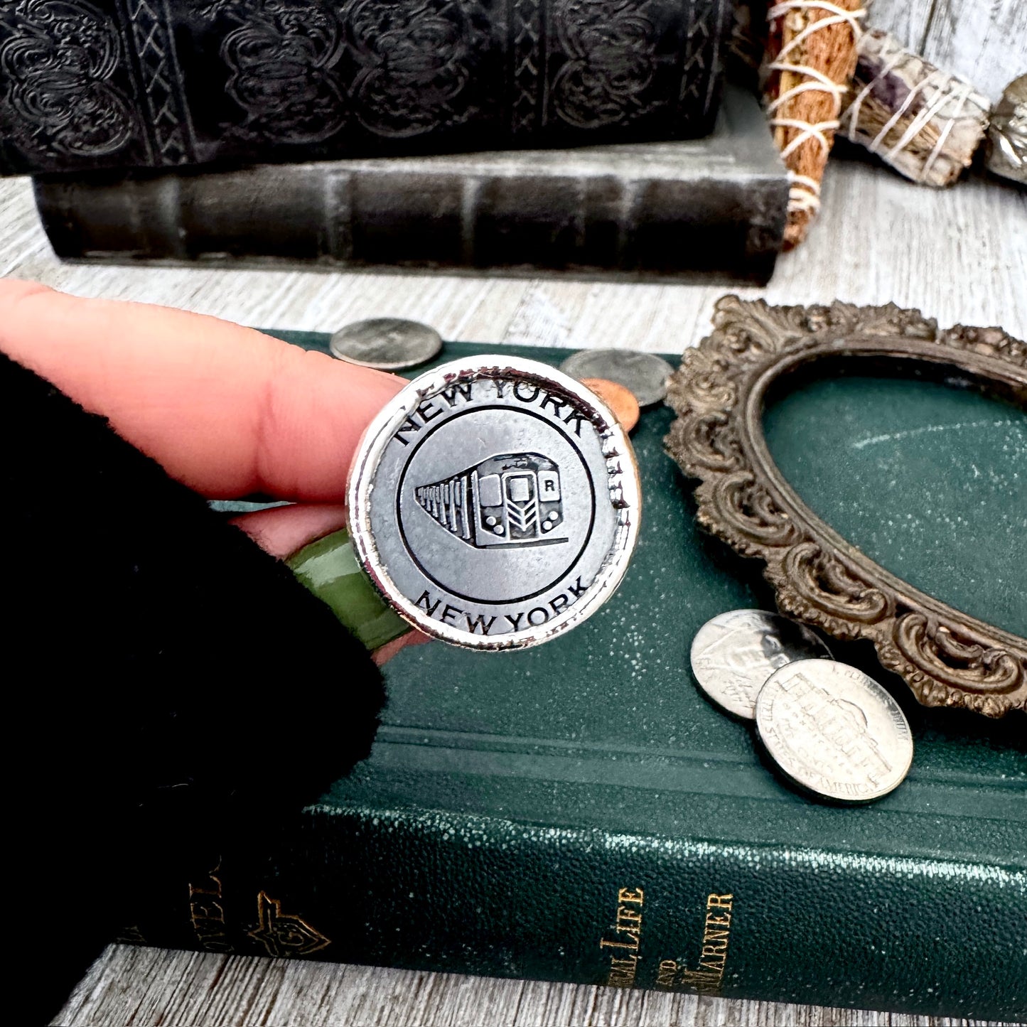 Lucky Penny Club - Vintage Collectible NYC Subway National Parks Token Ring Fine Silver Size 8 / One of a Kind