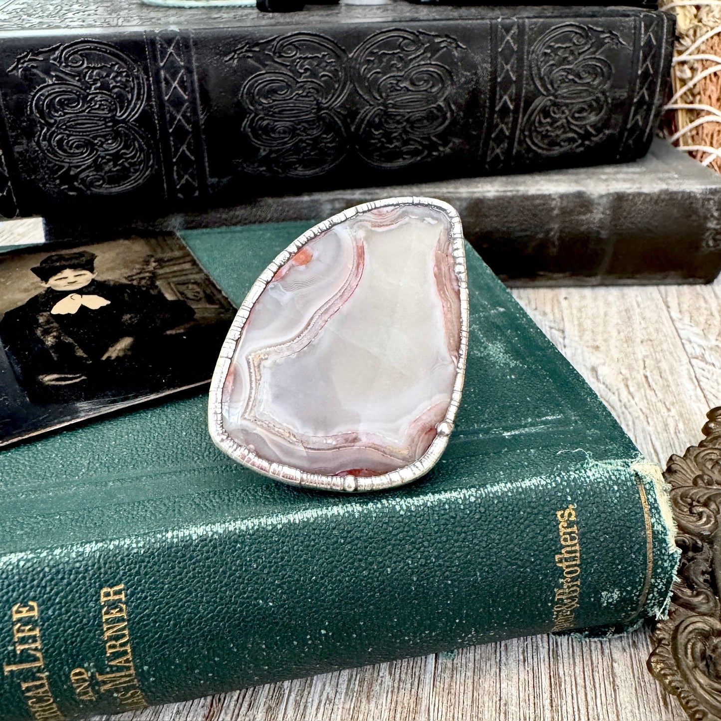 The Colossal Collection - Crazy Lace Agate Crystal Ring Fine Silver Size 8 / One of a Kind