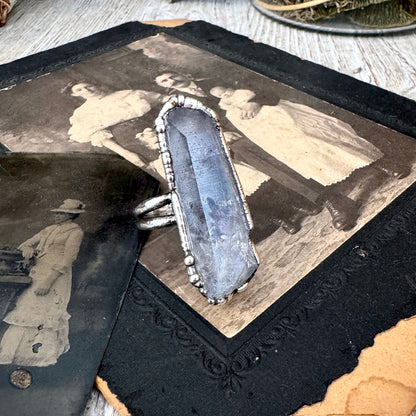 The Colossal Collection - Aqua Aura Quartz Crystal Ring Set in Fine Silver Size 10 / One of a Kind