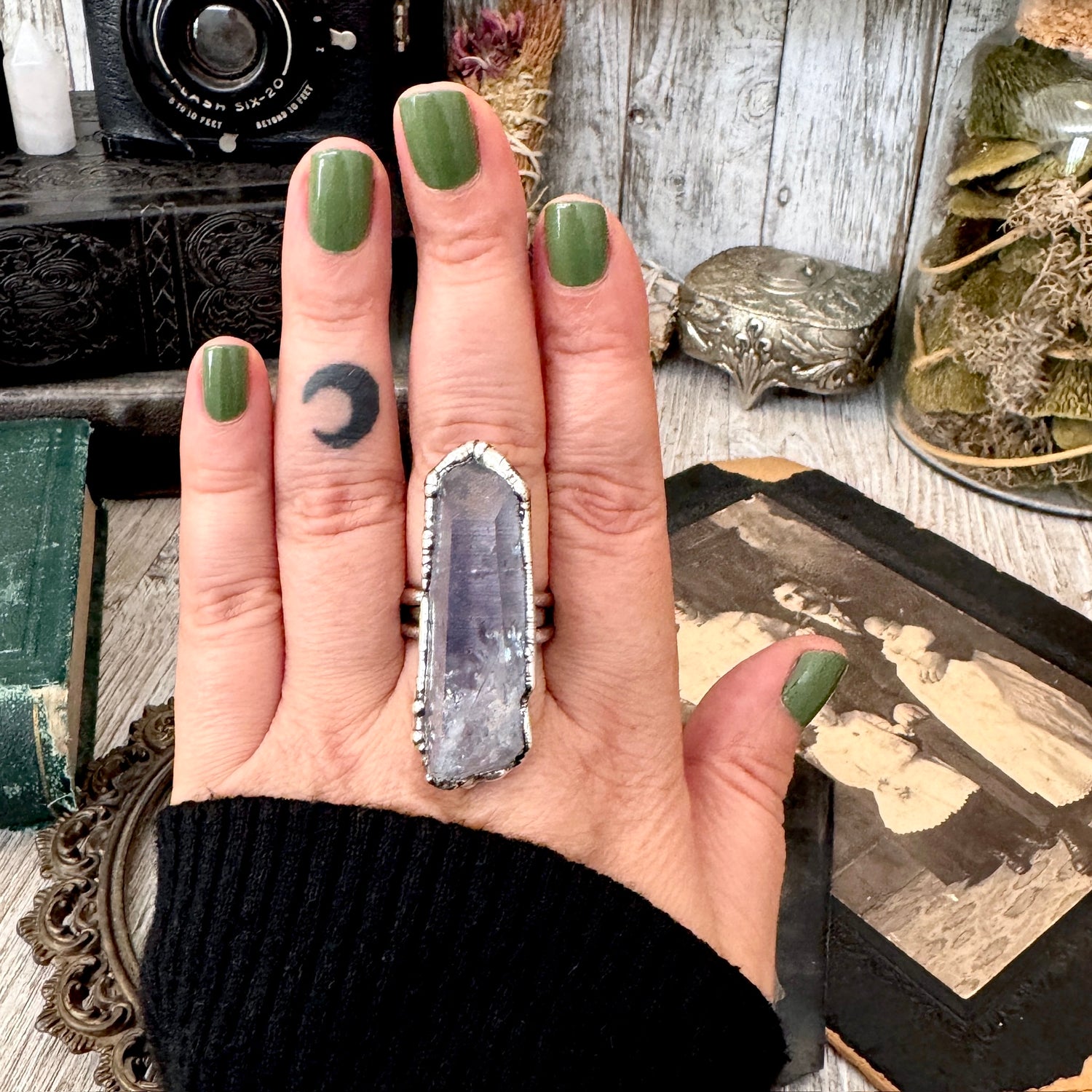 The Colossal Collection - Aqua Aura Quartz Crystal Ring Set in Fine Silver Size 10 / One of a Kind FOXLARK