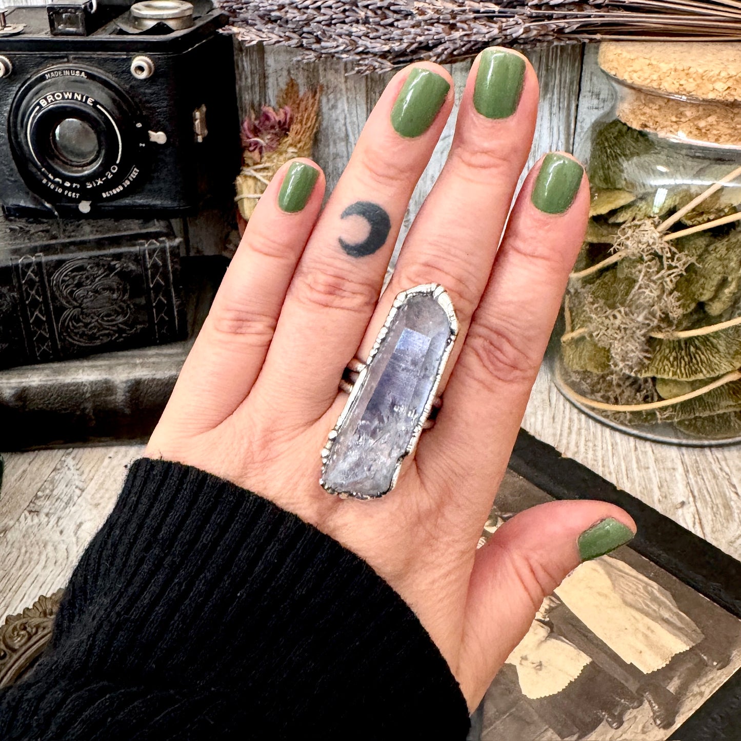 The Colossal Collection - Aqua Aura Quartz Crystal Ring Set in Fine Silver Size 10 / One of a Kind