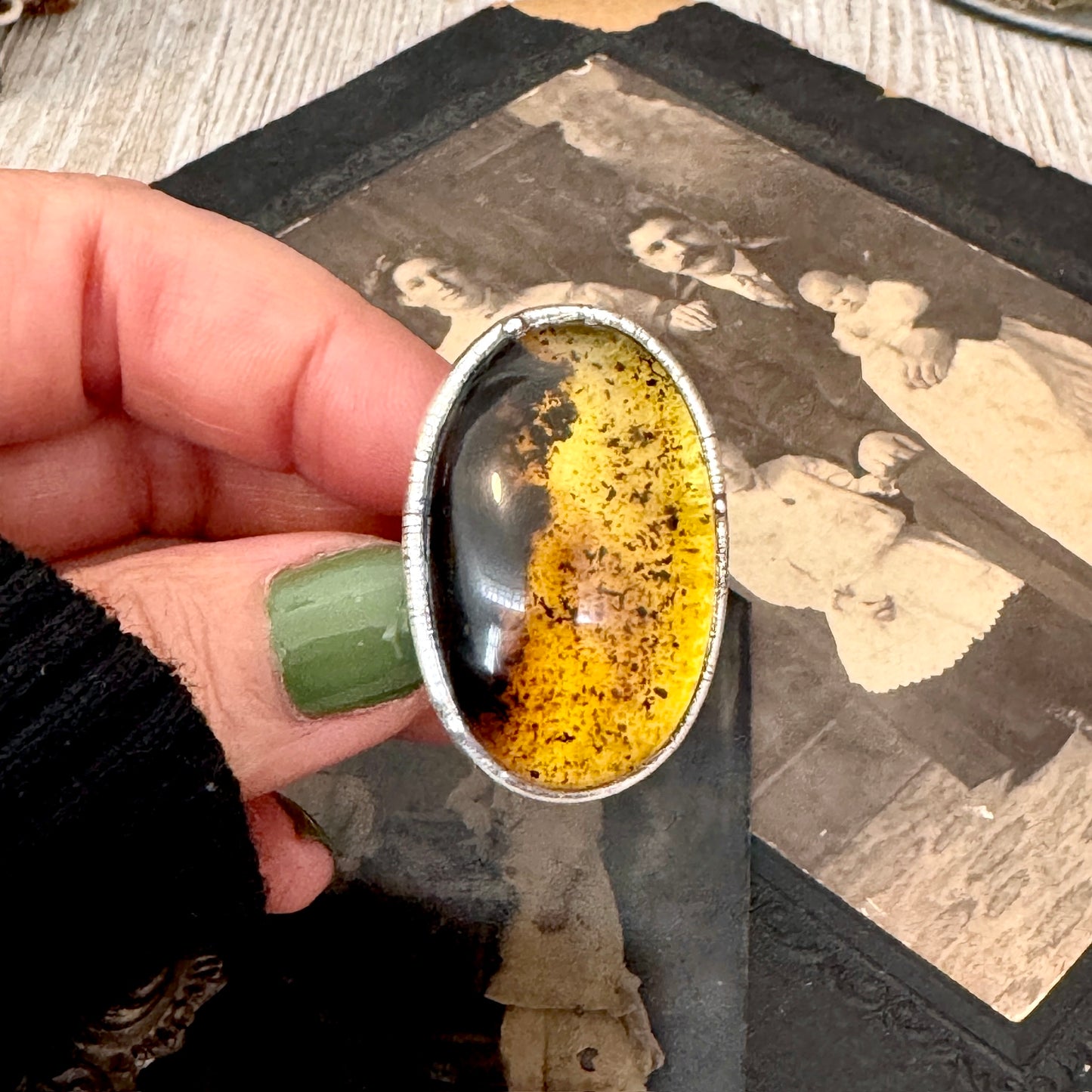 The Colossal Collection - Baltic Amber Ring Fine Silver Size 7.5 / One of a Kind