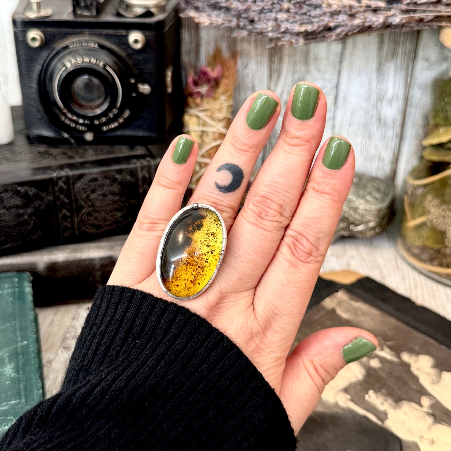 The Colossal Collection - Baltic Amber Ring Fine Silver Size 7.5 / One of a Kind