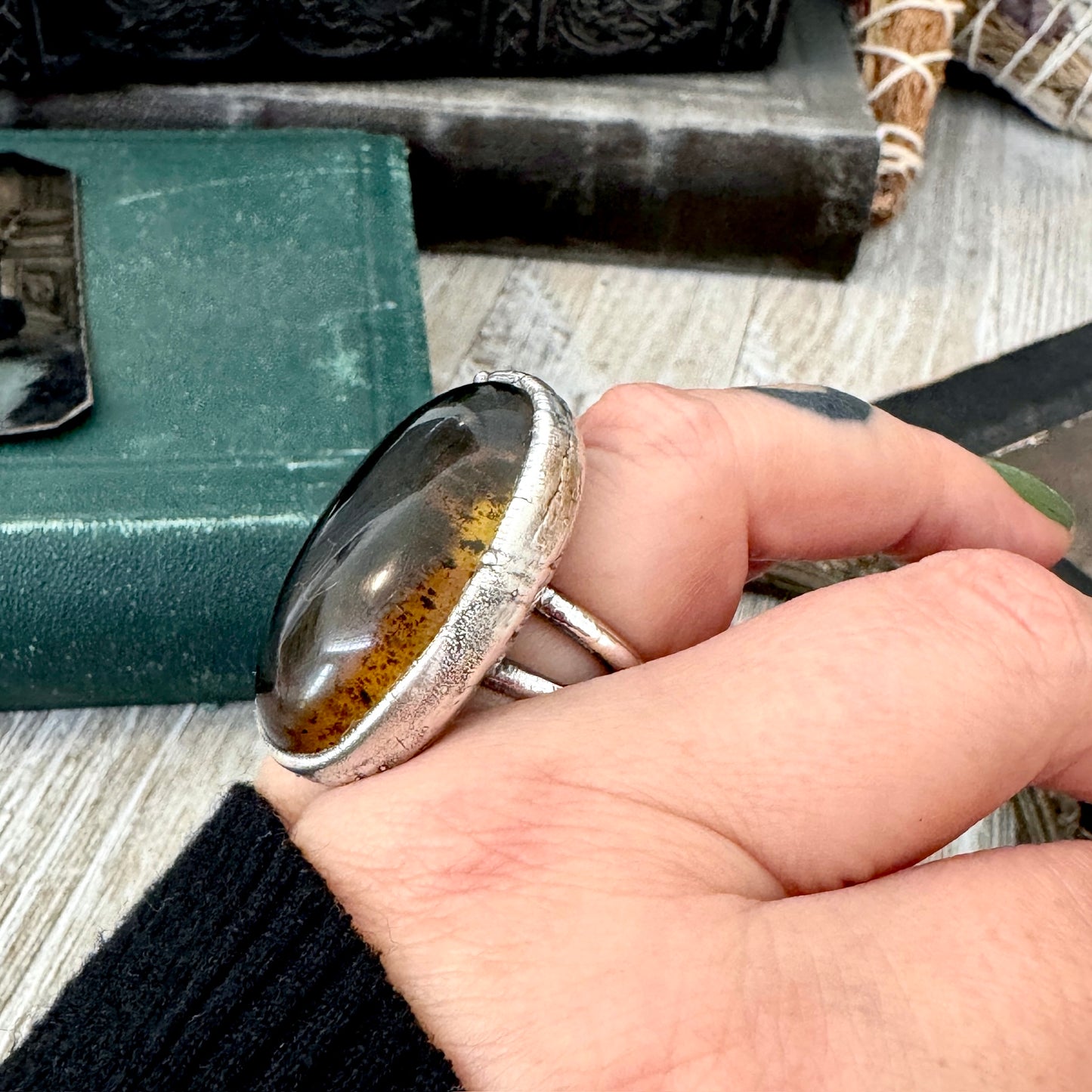 The Colossal Collection - Baltic Amber Ring Fine Silver Size 7.5 / One of a Kind