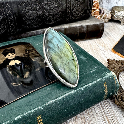 The Colossal Collection - Labradorite Crystal  Ring Fine Silver Size 11 / Foxlark Collection - One of a Kind