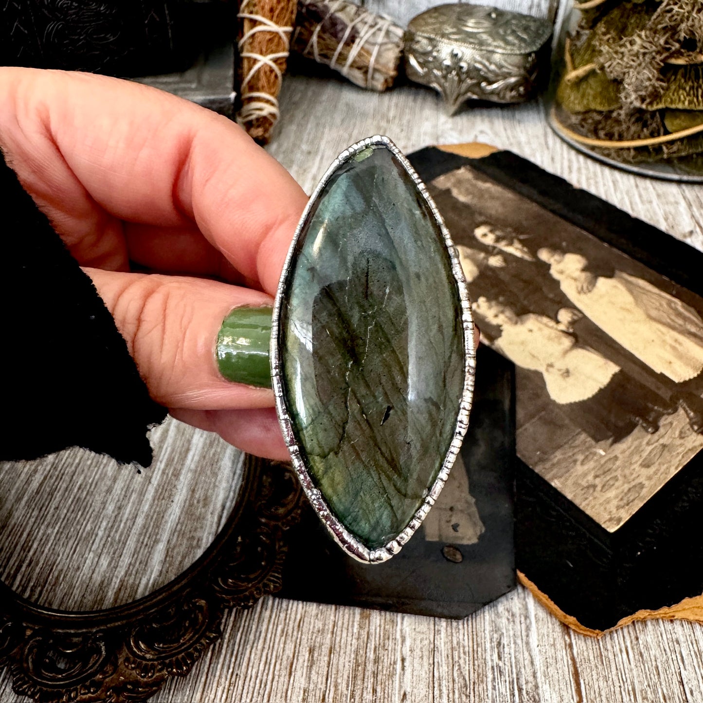 The Colossal Collection - Labradorite Crystal  Ring Fine Silver Size 11 / Foxlark Collection - One of a Kind