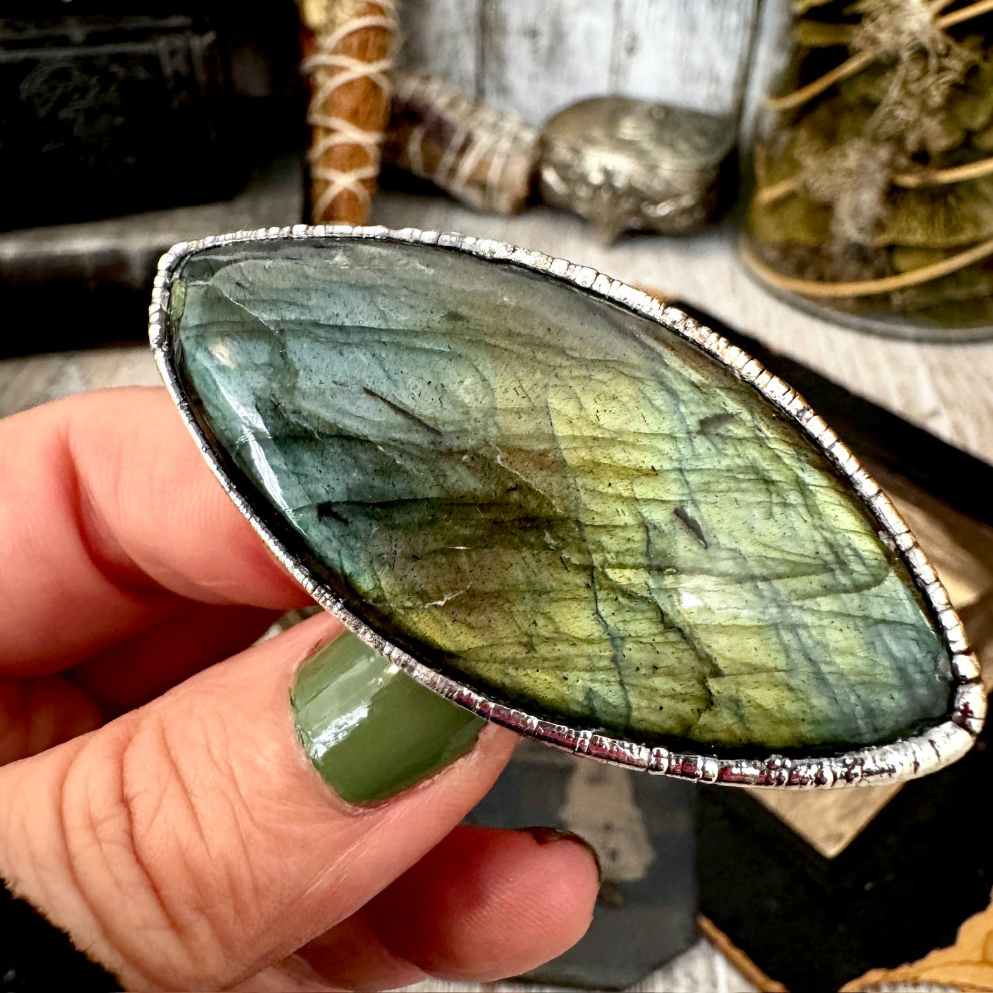The Colossal Collection - Labradorite Crystal  Ring Fine Silver Size 11 / Foxlark Collection - One of a Kind