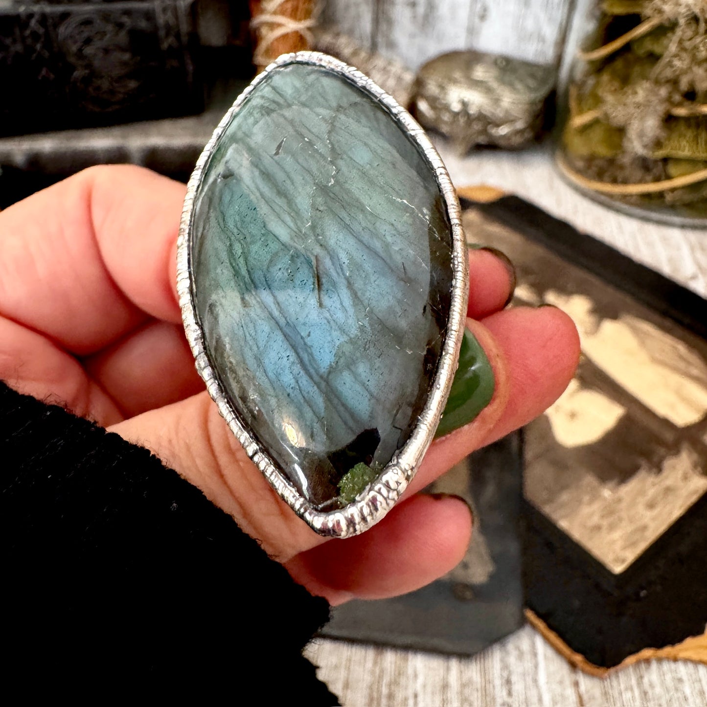 The Colossal Collection - Labradorite Crystal  Ring Fine Silver Size 11 / Foxlark Collection - One of a Kind