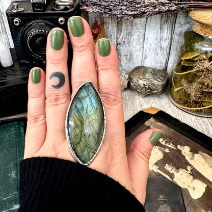 The Colossal Collection - Labradorite Crystal  Ring Fine Silver Size 11 / Foxlark Collection - One of a Kind