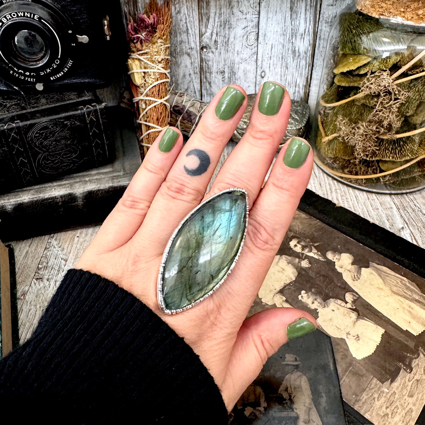 The Colossal Collection - Labradorite Crystal  Ring Fine Silver Size 11 / Foxlark Collection - One of a Kind